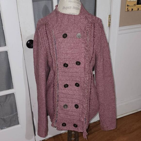 Free People Womens Burgundy Wine Double Breasted Cardigan Sweater Small - Picture 1 of 7
